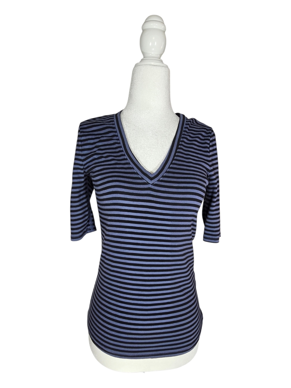 Three Dot Striped V-Neck Luxury Cotton Top